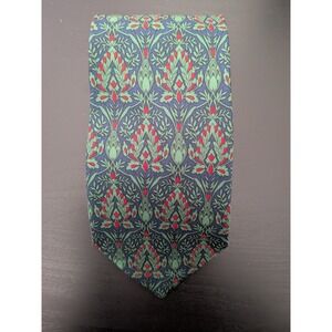 SMITHSONIAN INSTITUTION ITALY MADE DARK BLUE GREEN RED FLORAL SILK NECKTIE 57"